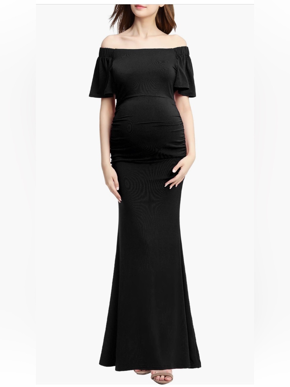 Off-the-Shoulder Black Maternity Mermaid Gown